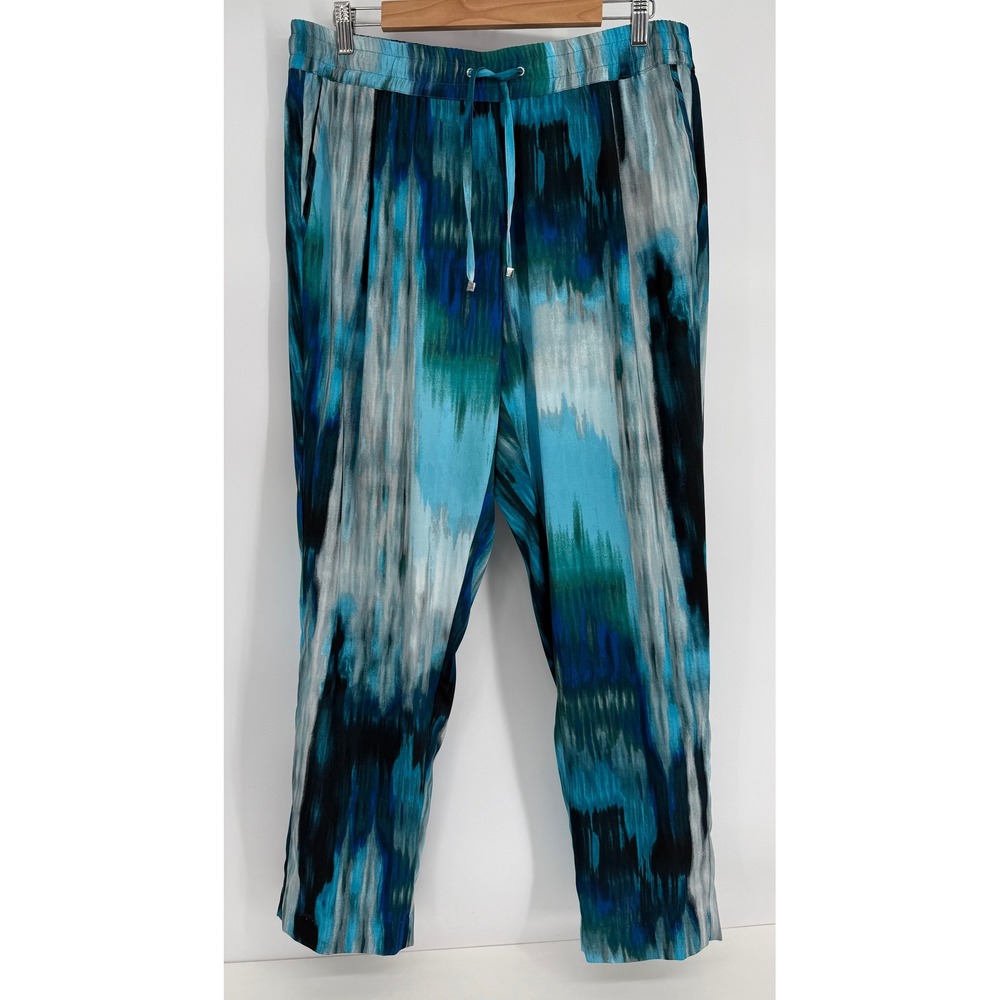 Calvin Klein Womens Blue Abstract Print Drawstring Elastic Waist Pants Sz L